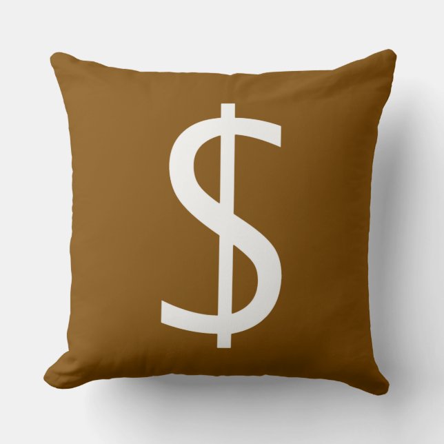 Wit Dollar $ign Rijk Bruin Decoratief Kussen (Voorkant)