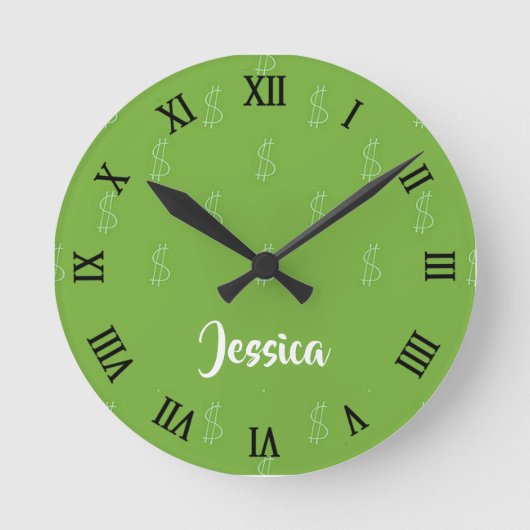 Wit-dollarteken groen ronde klok (Voorkant)