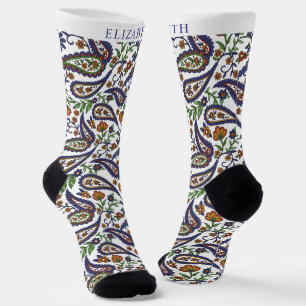 Wit Donker Navy Blauw Groen Paisley Patroon Sokken
