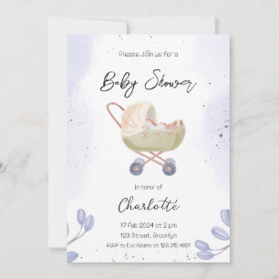 Wit Donker Paarse Eenvoudige Wandelwagen Baby show Kaart
