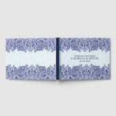 Wit & Donkerblauw Bloemen Paisley Kant Gastenboek (Volledig)