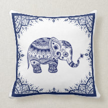 Wit & Donkerblauw Bloemen Paisley & Olifant