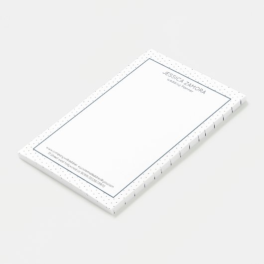 Wit & donkerblauw stippen patroon post-it® notes (Schuin)