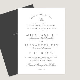 Wit Donkergrijs  Kalligrafie Formele Bruiloft Kaart
