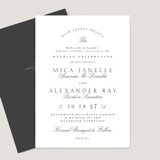 Wit Donkergrijs  Kalligrafie Formele Bruiloft Kaart