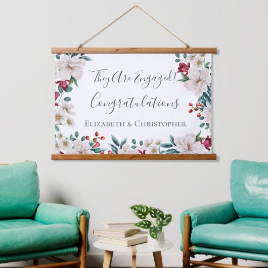 Wit Donkerroze Rood Bloemengroen Verlovings- Hangend Wandkleed (Woonkamer)