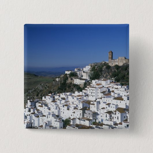 Wit dorp van Casares, Andalusië, Spanje 2 Vierkante Button 5,1 Cm (Voorkant)
