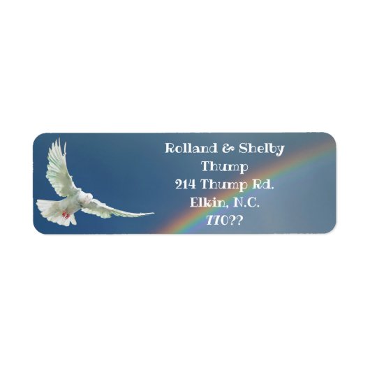 WIT DOVE MET ETIKET INZAKE RAINBOW (Voorkant)