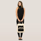 WIT DRIELITTERIG MONOGRAM NAAM ZWART NATUURLIJK TOTE BAG (Voorkant (model))