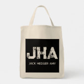 WIT DRIELITTERIG MONOGRAM NAAM ZWART NATUURLIJK TOTE BAG (Achterkant)