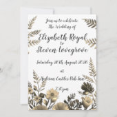 Wit Duidelijk & Eenvoudig Licht Gouden Bloemen Huw Kaart (Voorkant)