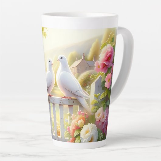Wit Duiven Cottage Tuin Latte Mok (Rechterhoek)