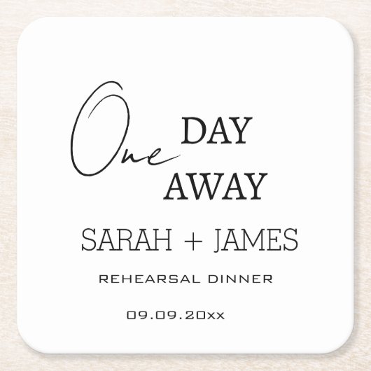 Wit een dag weg repetitie diner bruiloft kartonnen onderzetters (Voorkant)