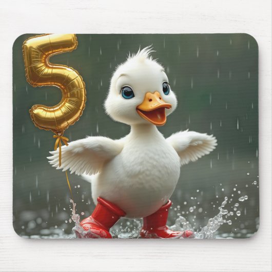 Wit eendje in een regenplas met #5 ballon muismat (Voorkant)