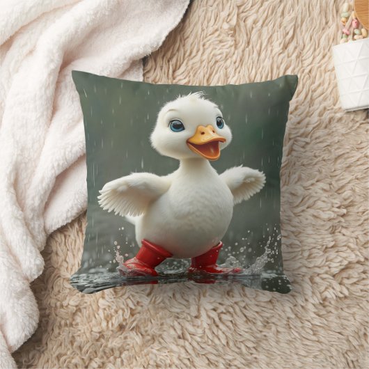Wit eendje spettert in een regenplas kussen (Deken)
