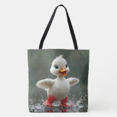 Wit eendje spettert in een regenplas tote bag (Voorkant)