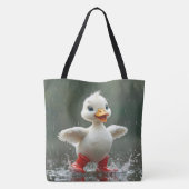 Wit eendje spettert in een regenplas tote bag (Achterkant)