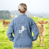 Wit eenhoorn paard en typografie denim jacket