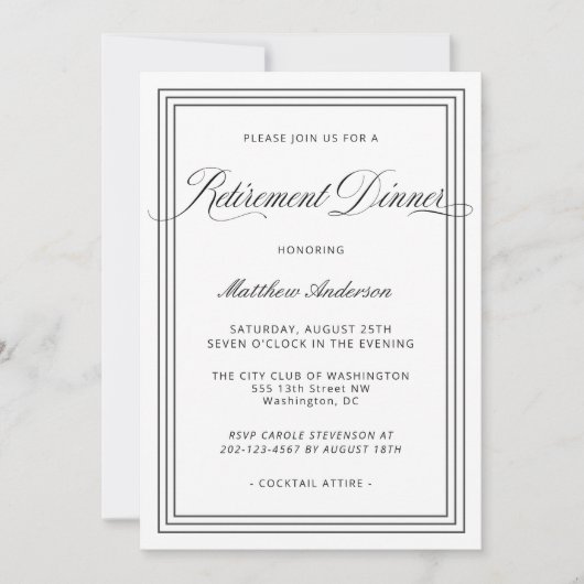 Wit Eenvoudig Elegant Pensioen Diner Kaart (Voorkant)