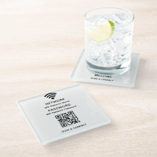 Wit Eenvoudig Elegant Wifi QR Code Netwerk Wachtwo Glazen Onderzetter