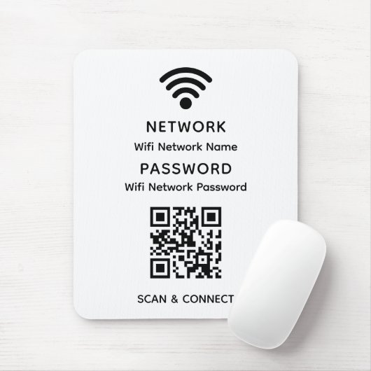 Wit Eenvoudig Elegant Wifi QR Code Netwerk Wachtwo Muismat (Met muis)