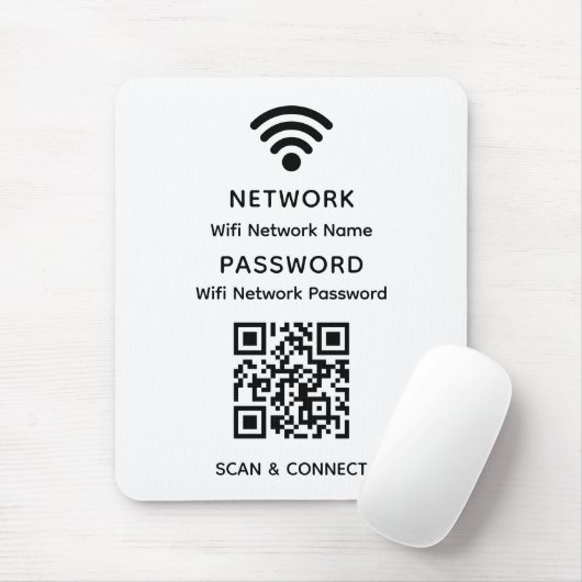 Wit Eenvoudig Elegant WiFi QR Code Netwerkwachtwoo Muismat (Met muis)