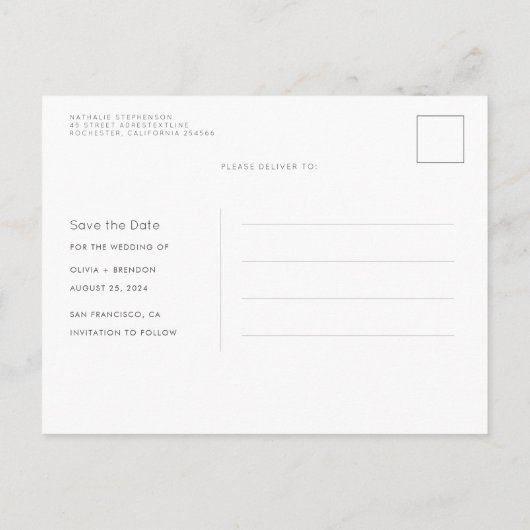 Wit Eenvoudig en Minimaal Opslaan van de Datum Fot Aankondigingskaart (Achterkant)