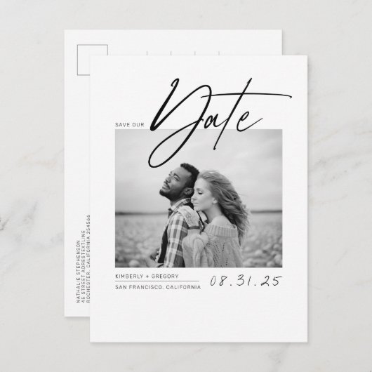 Wit Eenvoudig en Minimaal Opslaan van de Datum Fot Aankondigingskaart (Voorkant / Achterkant)