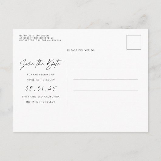 Wit Eenvoudig en Minimaal Opslaan van de Datum Fot Aankondigingskaart (Achterkant)