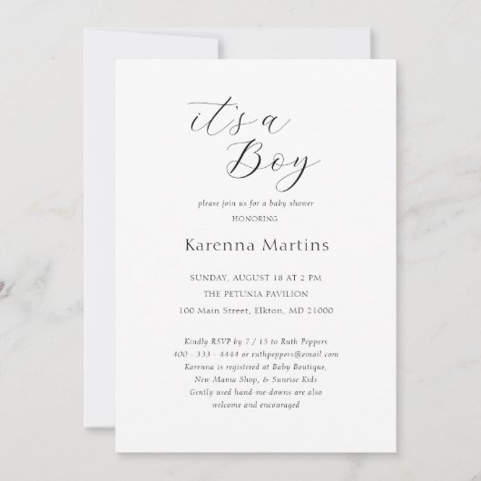 Wit Eenvoudig Minimalistisch Het is een Boy Baby s Kaart (Voorkant)