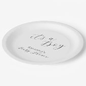 Wit Eenvoudig Minimalistisch Script Boy Baby showe Papieren Bordje (Gekanteld)