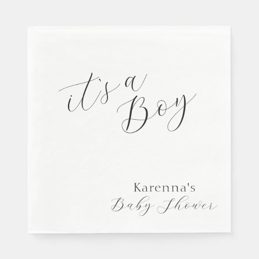 Wit Eenvoudig Minimalistisch Script Boy Baby showe Servet (Voorkant)