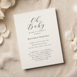 Wit Eenvoudig Minimalistisch Script Oh Baby shower Kaart