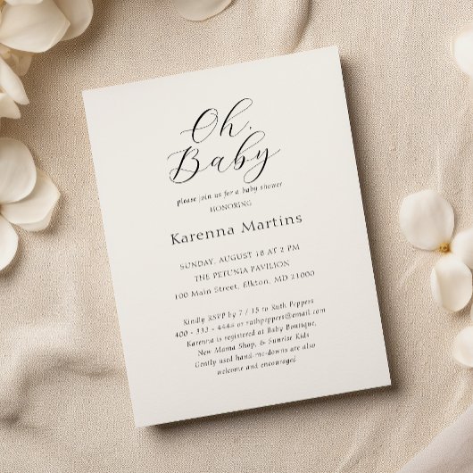 Wit Eenvoudig Minimalistisch Script Oh Baby shower Kaart