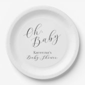 Wit Eenvoudig Minimalistisch Script Oh Baby shower Papieren Bordje (Voorkant)
