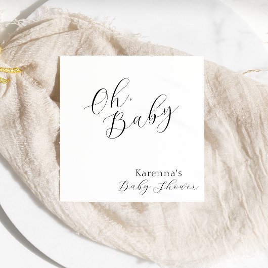 Wit Eenvoudig Minimalistisch Script Oh Baby shower Servet