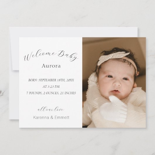 Wit Eenvoudig Minimalistisch Script Twee Foto Gebo Aankondiging (Achterkant)