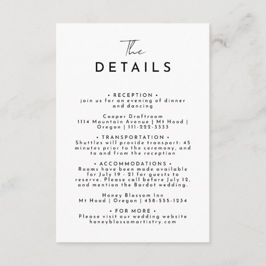 Wit Eenvoudig Modern Script Bruiloft Details Informatiekaartje (Voorkant)