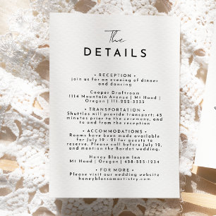 Wit Eenvoudig Modern Script Bruiloft Details Informatiekaartje