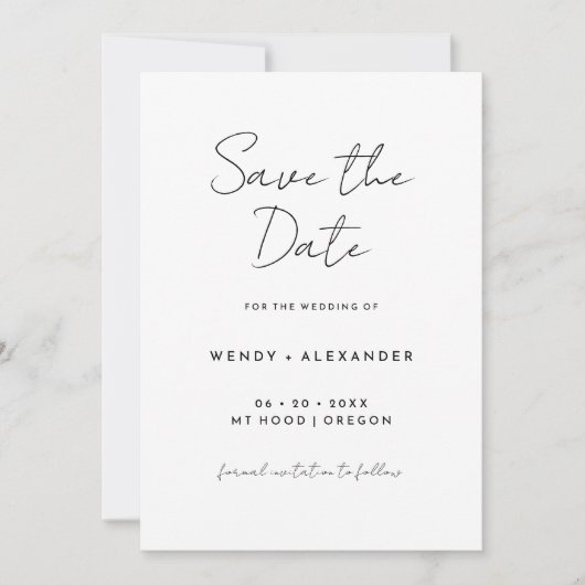 Wit Eenvoudig Modern Script Save The Date (Voorkant)