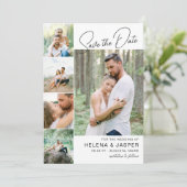 Wit Eenvoudig schoon 5 Fotocollage Save The Date (Staand voorkant)