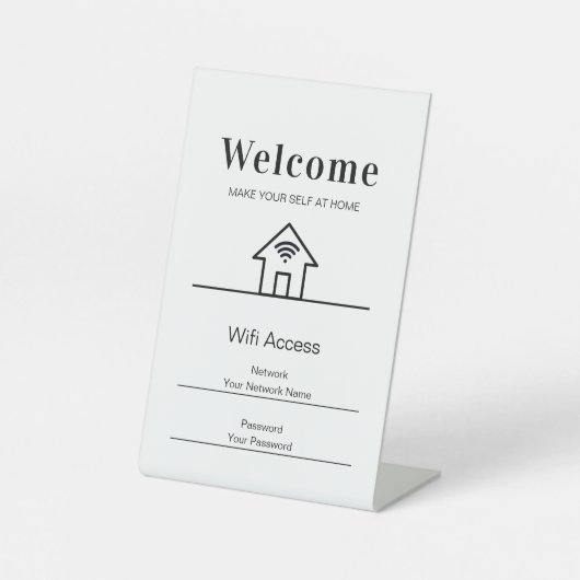 Wit Eenvoudig Welkom Huis Wifi Metaal Reclamebord Met Voetstuk (Voorkant)
