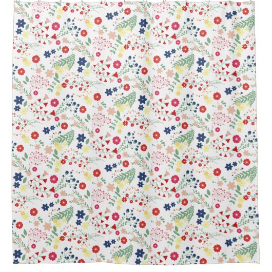 Wit Eenvoudig Wildbloempatroon Douchegordijn (Voorkant)