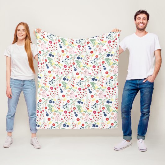 Wit Eenvoudig Wildbloempatroon Fleece Deken (In situ)
