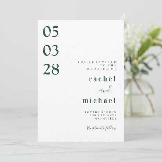 Wit Eenvoudige elegante uitnodiging (Staand voorkant)