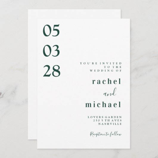 Wit Eenvoudige elegante uitnodiging (Voorkant / Achterkant)