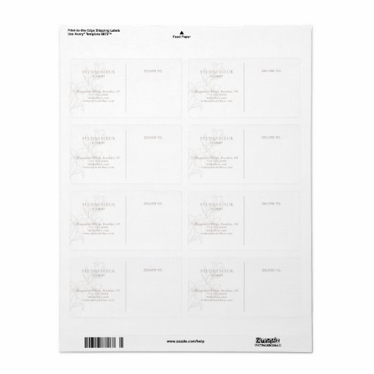 Wit | Eenvoudige moderne bloemist verzendlabels Etiket (Full Sheet)