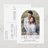 Wit | Eenvoudige moderne boogfoto Save the Date Aankondigingskaart (Voorkant / Achterkant)