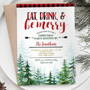 Wit Eet-, Drink- en Wees-vrolijk Kerstfeest Kaart