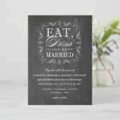 Wit eet drink en wordt huwelijksuitnodiging kaart (Staand voorkant)
